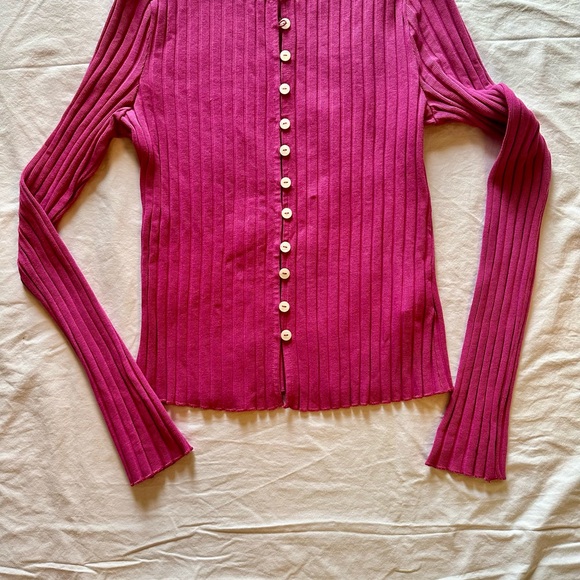 Free People Fuchsia Ribbed Button-Down Shirt - Picture 1 of 1
